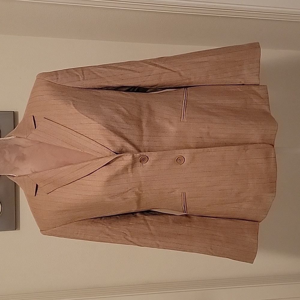 Talbots Tan Striped, 2 Button Italian Wool Blazer, Size 10, New Condition